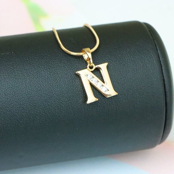 "Rose Gold Letter N Pendant with Crystals – 18K Gold Plated Charm, XPPT1363 - Picture 5 of 13